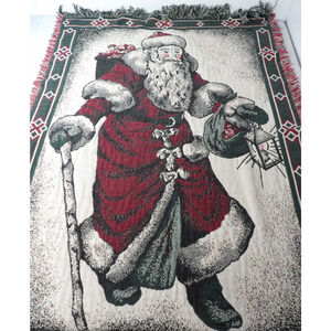 Tapestry Throw Blanket Christmas Santa Claus Red Green Holiday